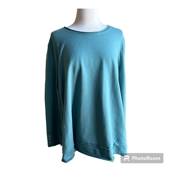 Neon Buddha dark teal green raw edges button sleeve sweatshirt top 3X - Picture 1 of 10